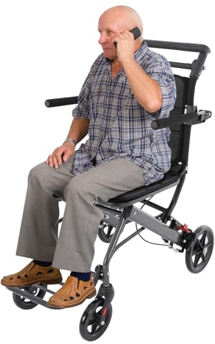 Faltbarer Transport-Rollstuhl 50 * 77 * 85CM 270° Drehbare Armlehne 100KG Komfortables Benutzererlebnis Klappbarer Rollstuhl Leichte Rollstühle Faltbar für Häusern, Krankenhäusern, Pflegeheimen