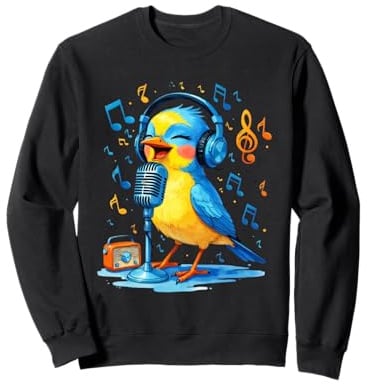 Oiseau Chanteur avec Casque et Micro – Design Musical coloré Sweatshirt