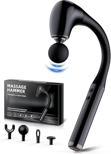 Massagepistole mit verbessertem Verlängerungsgriff, 10-mm-Massagepistole für tiefes Gewebe, 5 Geschwindigkeitsstufen, Rückenmassagegerät mit 4 Aufsätzen, tragbares Massagegerät für Muskeln/Nacken/Schu