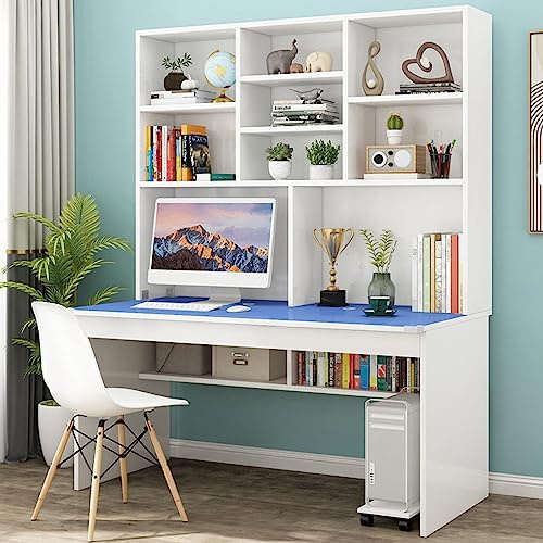 Kompakter Computertisch mit Bücherregal, 99,1 cm, Holz-Arbeitstisch für kleine Räume, ideal für Jugendliche und Studenten, Heimbüro, Schreibtisch mit Stall, Blau