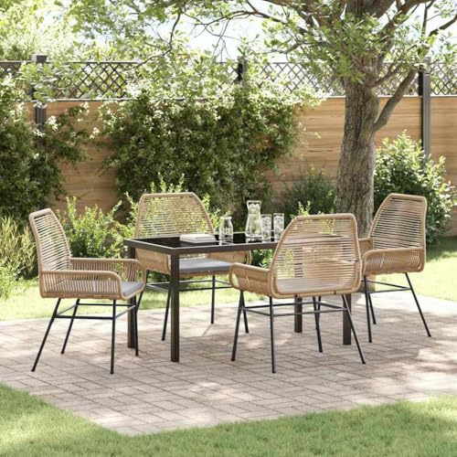 Tonture Garten Essgruppe 5-teilig, Braun Poly-Rattan, UV-Schutz, Outdoor Esszimmer Set mit Glastisch für Terrasse, Balkon, Außenbereich