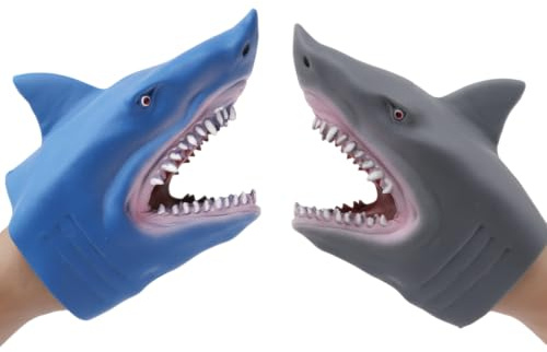 Hai Handpuppen, 2er Pack, aus weichem Gummi, realistische Hai Handpuppen für Kinder zum Rollenspiel, interaktives Tierspielzeug zum Geschichtenerzählen