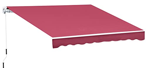 Outsunny Toldo Manual Retráctil 395x245 cm Toldo para Balcón con Manivela de Metal Impermeable y Anti-UV Toldo Enrollable de Exterior para Jardín Terraza Ventanas Rojo