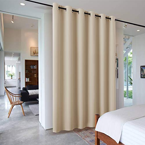 PONY DANCE Extra Breite Gardine mit Ösen 1er Set Thermovorhang Kälteschutz Winter H 243 x B 304 cm Raumteiler Vorhang für Wohnzimmer/Schlafzimmer Trennwand Schrank mit Vorhang, Grau-weiß