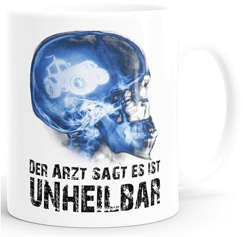 Moonworks® Kaffee-Tasse Xray Der Arzt sagt es ist unheilbar Hobby Schädel Röntgenbild Schädel Trecker Traktor Landwirt Farmer Diagnose Geschenk-Tasse weiß unisize