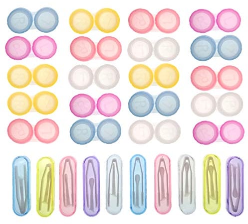 JZK 20 x Bunt Kunststoff Kontaktlinsenbehälter + 10 x Pinzette und Saugnapf Kit, Kontaktlinsen Box zum Kinder, Frau, Männer für Zuhause und Reisen