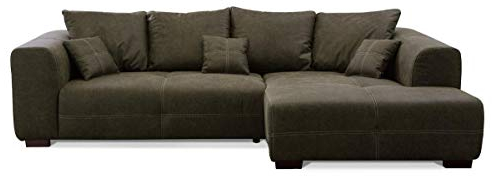 CAVADORE Ecksofa Mavericco inkl. Kissen / XXL-Eckcouch im modernen Design / Longchair rechts / 285 x 69 x 170 / Lederoptik dunkelgrün
