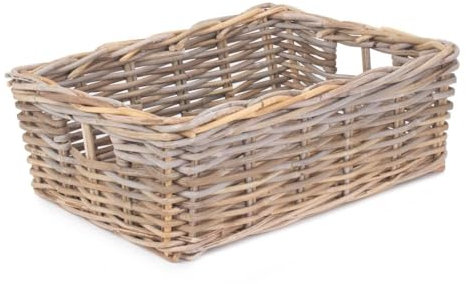 Red Hamper Extra Large Shallow Kubu Grey Rattan Rectangular Basket, Wicker