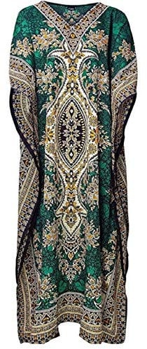 Art Of Creation Women's Kaftan Dress Maxi Long Dress Night Gown Caftans Dresses 3/4 Sleeve Top Nightdress Plus Size Kaftans House Dresses Green