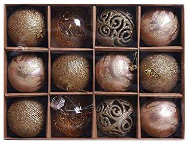 Baumkugeln 12 Stück Christbaumkugeln Weihnachtskugeln, Morbuy Kunststoff Weihnachtsbaumkugeln Plastik Bruchsicher, Weihnachtsbaumschmuck Weihnachtsdeko (Roségold)