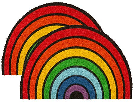 Nicola Spring Half Moon Coir Door Mats - 60 x 40cm - Rainbow - Pack of 2 - Decorative Indoor Front Door Floor Mat Entry Dirt Trapper Rug Outdoor Boot Scraper Non Slip Backing Doormat