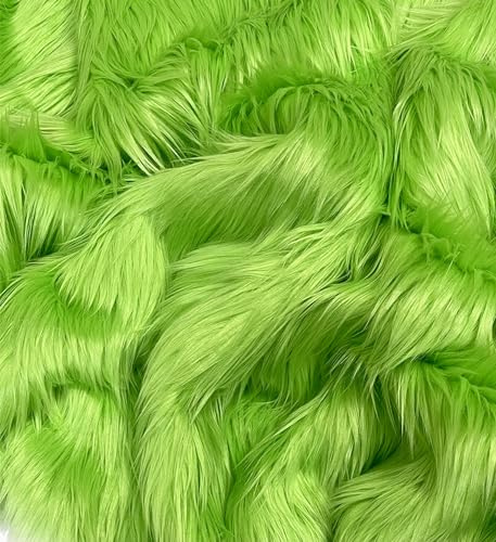 EOVEA Tela de pelo sintético largo tipo peluche, suave y esponjosa, ancho 150 cm y longitud 0,9 m, venta por metro, para costura, manualidades, disfraces, tapicería y decoración del hogar, verde lima