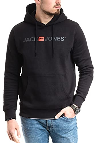 JACK & JONES Herren Kapuzenpullover (Schwarz Print Asphalt (Corp 054, M))