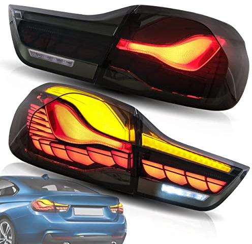 VLAND SHOP Rückleuchten passend für B-MW M4, 4er Coupe/Cabrio F32 F33 F82 F83 Gran Coupe F36 2014-2020, Rückleuchten mit sequentiellen Dragon Scale Blinkern, E-mark, Geräuchert