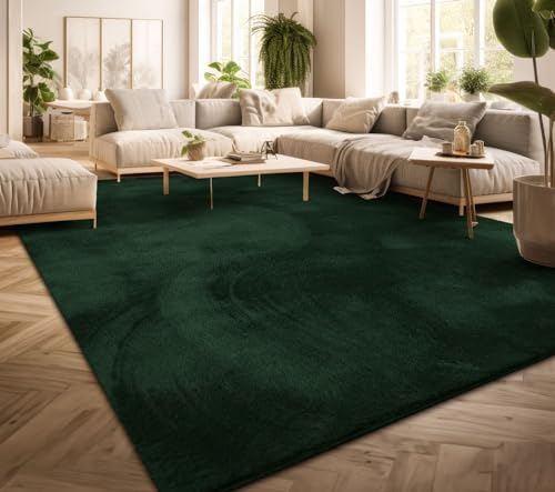 TT Home Wohnzimmer Teppich Kurzflor Anti-Rutsch Rückseite Unifarben Modern Waschbar, Farbe: Dunkelgrün Petrol, Größe:120x160 cm