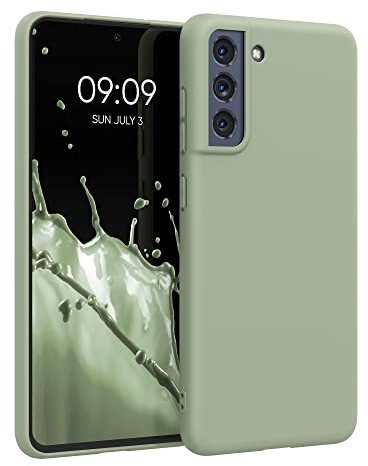 kwmobile Hülle kompatibel mit Samsung Galaxy S21 FE Hülle - weiches TPU Silikon Case - Cover geeignet für kabelloses Laden - Graugrün