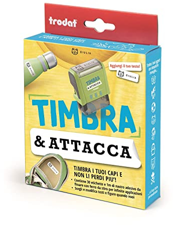 Trodat Timbra & Attacca, Set Componibile per Tessuti, Serie di Caratteri e Numeri, Pinzetta, Etichette e Nastro Termoadesivo, per Contrassegnare Vestiti e Oggetti