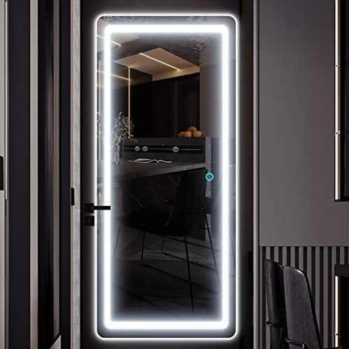 Biyatuos 40x16 LED Lighted Wall Mounted Mirror, Full-Length Mirror with Lights, Over The Door Hanging Mirror, Vanity Makeup Dressing Body Mirror for Bedroom (40x16, Aluminum White)