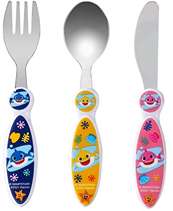 Baby Shark - Set di 3 posate per bambini, coltello, forchetta, cucchiaio