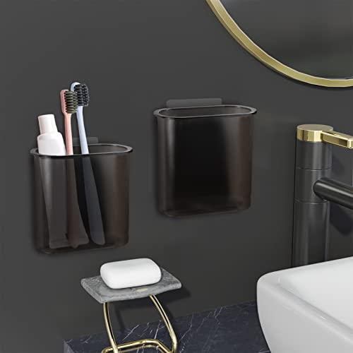 2 Packs Black Toothbrush Holder Wall Mounted, Self Adhesive Electric Toothbrush Holders Bathroom Accessories Organiser for Toothpaste Razor, No Drilling Toothbrush Holder for Bathroom Easy Clean
