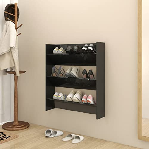 homiuse Wand Schuhschrank 80x18x90 cm mit 3 Kippböden Schuhregal Wandbefestigung Hochglanz Schwarz Schuhbank Shoe Rack Schuhkipper Schuhschränke Schuhregale Schuhaufbewahrung Holzwerkstoff