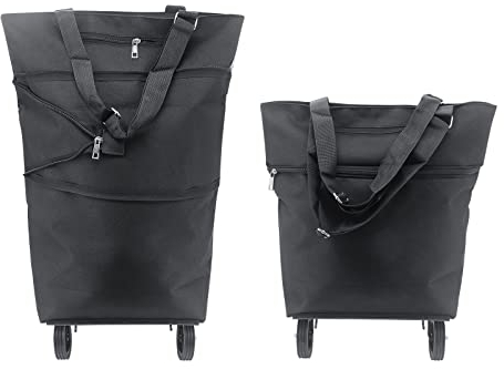 Beowanzk Collapsible Foldable Shopping Trolley on Wheels for Supermarket & Grocery Shopping (Black)