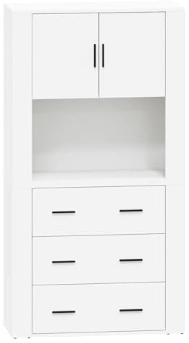 vidaXL Highboard, Sideboard mit viel Stauraum, Mehrzweckschrank Kommode Wandmontage, Schrank Beistellschrank für Wohnzimmer, Modern, Weiß Holzwerkstoff