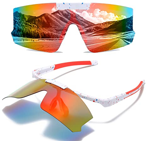 Cleoxyge Polarisierte Fahrradbrille Herren Damen Schnelle Brille Sonnenbrille,Verspiegelt lens UV400-Schutz Sportbrille Für Angeln Radfahren MTB Rennrad Fahren(Orangefarbene Len)