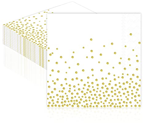 Servietten, Goldfolie Part Servietten Weiß Golddruck Gepunktete 3-lagig Papier Servierten, Lunch-Servietten 33x33cm Papierservietten mit metallic Aufdruck, 20 Stück