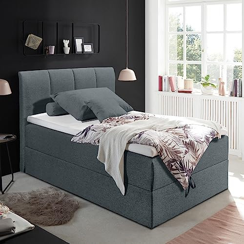 Lomadox Polsterbett mit Bettkasten 140x200 cm | Jugendbett in anthrazit