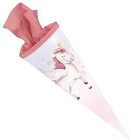 itenga Schultüte Einhorn - 70cm rund - Einschulung Schulanfang - Zuckertüte für Mädchen und Jungen