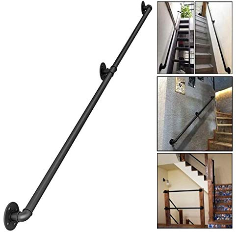 Treppenhandlaufhalterung Komplettset 30~300 cm.?für Innen- und Außenstufen, Eisen-Wasserrohr-Designtreppen für Treppen, Handläufe und Geländer, Schwarz/Farbe/100 cm
