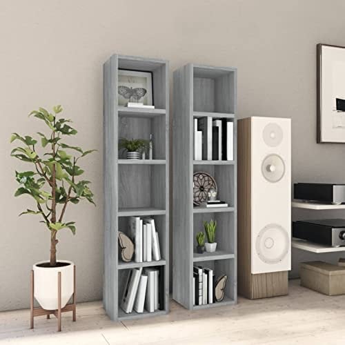 Homgoday CD-Regale 2 Stück Holzwerkstoff Grau Sonoma 21x16x93,5 cm für Wohnzimmer und Büro Model815319