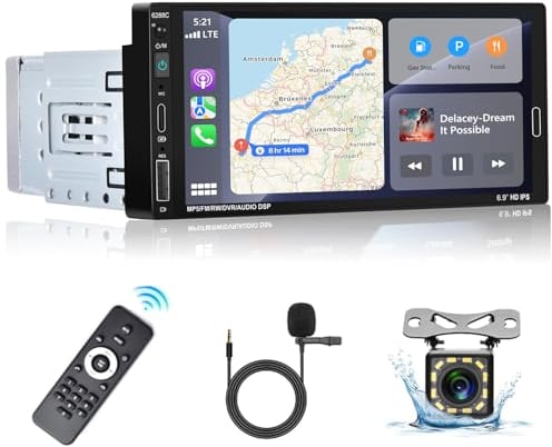 Podofo Autoradio 1 Din mit Carplay Android Auto, 6,86 Zoll IPS Touchscreen Stereoradio mit Bluetooth-Freisprecheinrichtung, FM-Radio, USB, Typ-C + Rückfahrkamera + Mikrofon