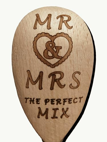 Mr and Mrs Perfect Mix Wedding Gift Wooden Baking Spoon Novelty Hen Do Marriage Present
