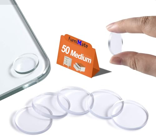 FURNIMATE Glas-Tischplatten-Anti-Rutsch-Pads, Glas-Tischplatten-Stoßfänger, 50 Stück, 20 mm, nicht klebend, Medium, Gummi-Glas-Tischplatten-Greifer, unter Glaspads