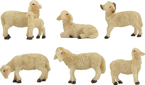 FADEDA 6X Schafe mit Widder und Lamm/Höhe:5 cm/handbemalt/detailgetreue Krippen Figuren - Weihnachten Tisch Dekoration Krippe Zubehör