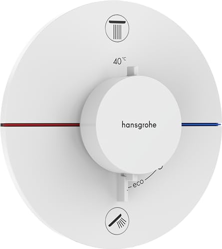 hansgrohe ShowerSelect Comfort S - Thermostat Unterputz mit Sicherungskombination, Armatur mit Sicherheitssperre (SafetyStop) bei 40° C, rundes Thermostat, Mischbatterie für 2 Verbraucher, Mattweiß