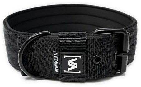 VITOMALIA® 3cm Breites Hundehalsband mit abstehender Neopren-Innenfütterung für kleine Hunde, Schwarze Edelstahl-Dornschnalle, Hundehalsband kleine Hunde (3cm/M = 40cm-50cm, Schwarz)