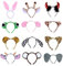 Wivico Tier Haarreif 12-Stücke Party Animals,Maus Ohren Grau,Hasen Ohren Haarreif Lustige Hüte Mausohren Katzen Ohren Mouse Ohren für Kinder Erwachsene Karneval Geburtstag Themenparty