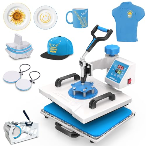 Horgelu 5 in 1 Heat Press Machine 12x15 Inch Heat Transfer Machine 360-Degree Swing Away Multifunction Digital Sublimation Combo Heat Press for T Shirt Mug Hat Plate for Commercial Home 110V