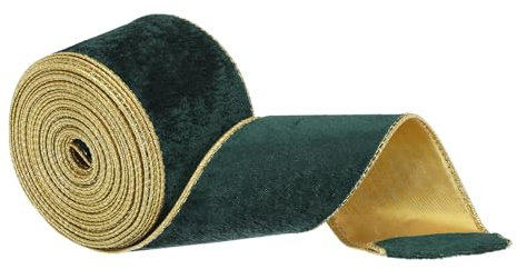 QUARKZMAN Nastro di Velluto di Natale 6,3cm x 10 Iarde Bordo Filo Ferro Dorato Facile Modellare per Artigianato Fai Da Te Confezioni Regalo Decorazioni Alberi Fiocchi, Verde Scuro