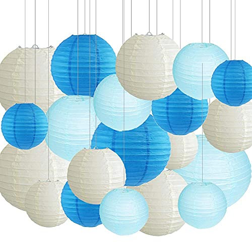 WENKA Laternenfest, 20 Stück, hellblau-beige Papierlaternen, 20,3–35,6 cm, chinesischer Papier-Lampion für Weihnachten, Weihnachten, Hochzeit, Party, Veranstaltungen, Outdoor-Hängedekoration