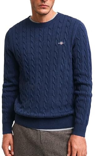 GANT Herren Cotton Cable C-Neck Pullover, Dark JEANSBLUE Melange, M
