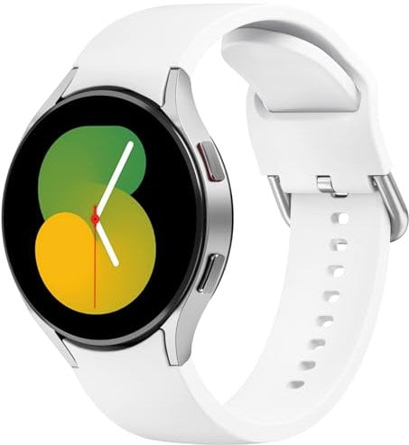 Samsung Galaxy Watch 5 Strap, 40mm & 44mm, 45mm Pro, 20mm Adjustable Silicone Sport Band for Women & Men (White)
