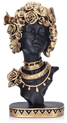Busto de Mujer Afroamericana – Figuras y Esculturas Africanas Vintage – Decoración de Arte Elegante para Hogar y Oficina – Adorno para Sala de Estar, Estantería Estatua Africana Negra (Rosa)