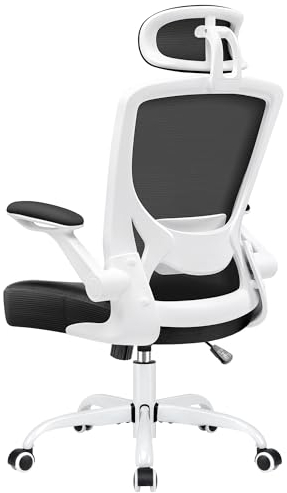 KERDOM Bürostuhl Schreibtischstuhl Ergonomisch, Chefsessel mit Verstellbarer Kopfstütze, Armlehnen, Drehstuhl Wippfunktion bis 135° Bürostuhl 150 kg Weiß