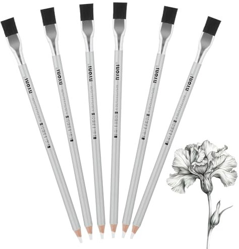 KALIONE 6 Pack Charcoal Pencils for Artists Charcoal Art Eraser Detail Eraser Pencil with Brush for Charcoal Drawing Sketching Pencil Brush Eraser to Add Highlights for Sketching Art Supplies