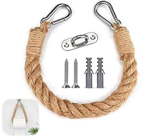 Rope Toilet Roll & Towel Holder - Handmade Jute Decor | Wall Mounted, Rustic Bathroom & Kitchen Accessory with Metal Hook