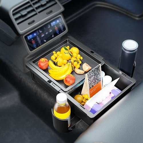 Mittelkonsole Aufbewahrungsbox für Dacia Sandero Spring Stepway Mcv, Verstellbares Auto Organizer Tray für Armlehne/Rücksitz/Rückenlehne, mit 2 Getränkehaltern